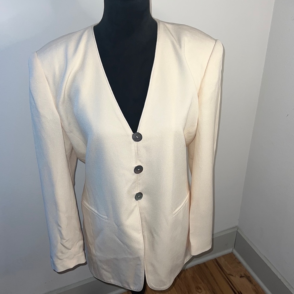 Laura Leigh Ltd ivory cream 100% Silk mother of‎ Pearl single buttons Sz 10